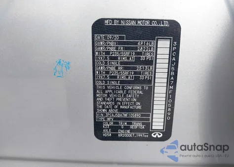 2021 Infiniti Qx50 Luxe из США, поврежденный, VIN 3PCAJ5BA7MF105890